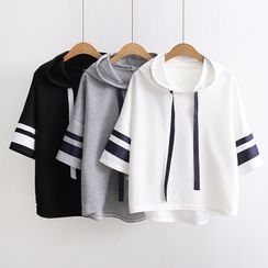 TOJI - 3/4-Sleeve Hooded Contrast Trim Top TOJI - 3/4-Sleeve Hooded Contrast Trim Top