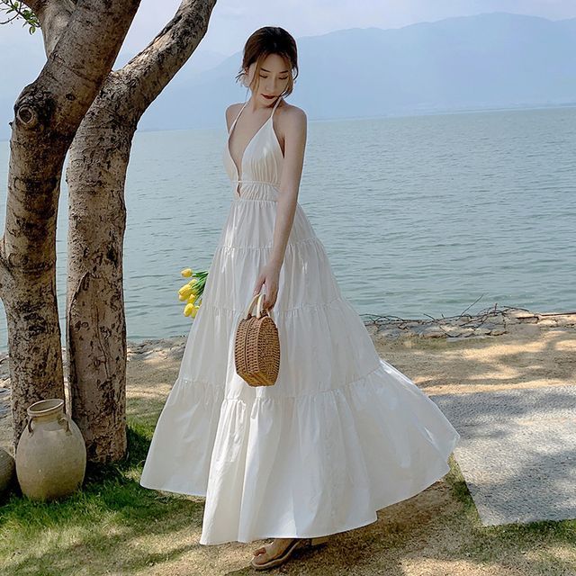 knee length dresses for ladies Long Sleeve Tie Back A-Line Dress, Red / Xs main image 0