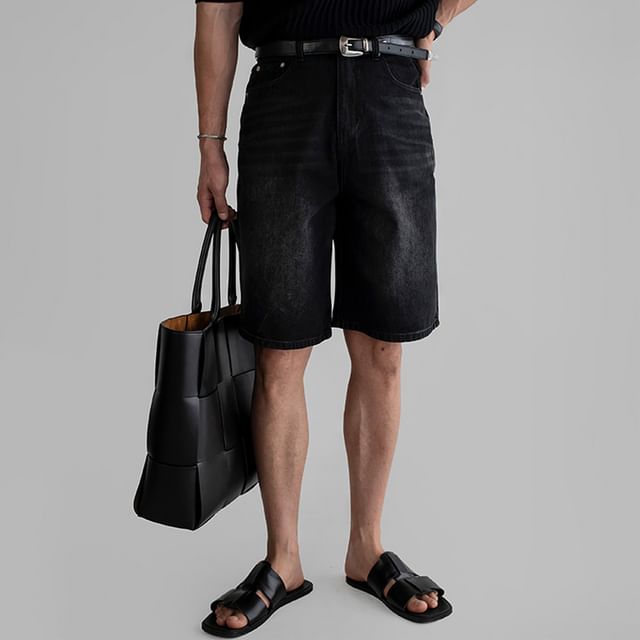 mopagrati-Mid Rise Washed Denim Shorts