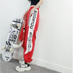 Chililala - Lettering Trim Jogger Pants Chililala - Lettering Trim Jogger Pants