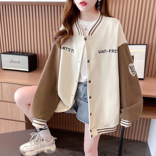 Banash Letter Embroidered Two-Tone Baseball Jacket Black L