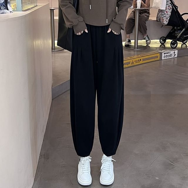 Dovitade-High Waist Plain Harem Sweatpants