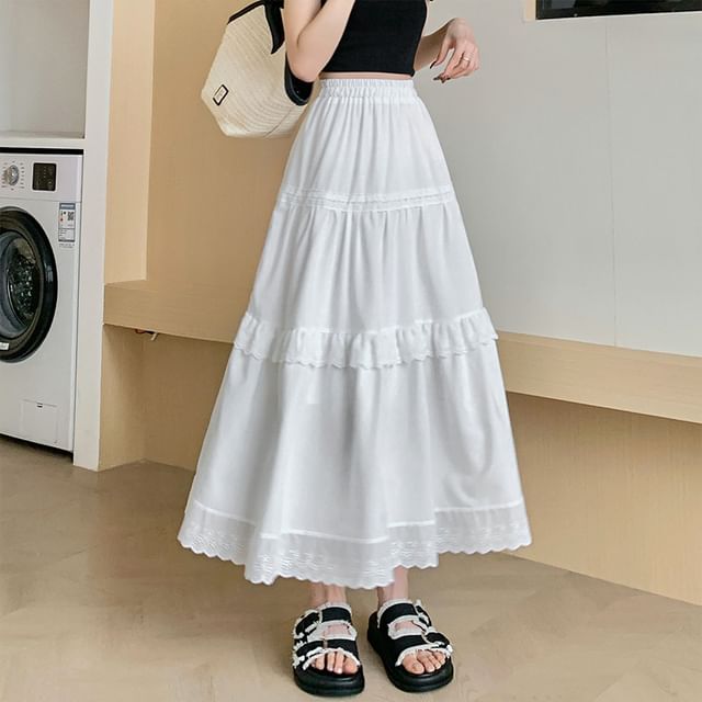 Ukiyo-High Rise Plain Midi A-Line Skirt