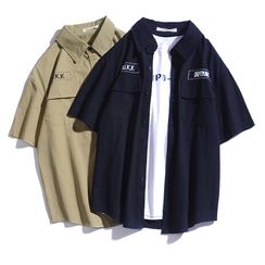 Rampo - 短袖字母刺繡襯衫 Rampo - 短袖字母刺繡襯衫
