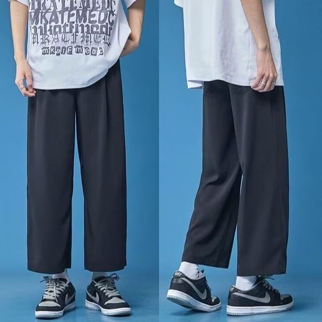Blueforce-Mid Rise Plain Cropped Wide Leg Pants