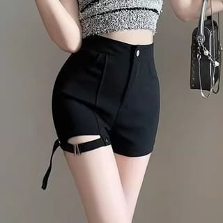 Cossita-High Waist Plain Cutout Shorts