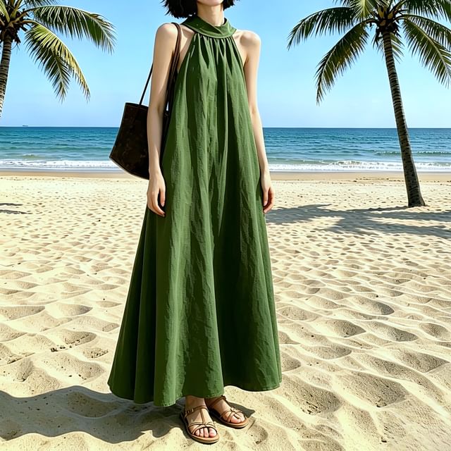 Yako-Halter Plain Maxi Sundress