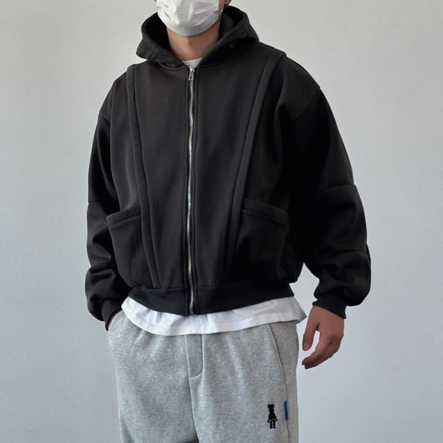 DragonRoad-Plain Pocket Detail Zip Hoodie