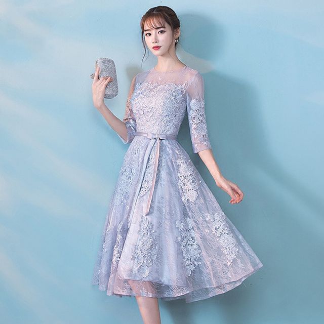 LEFFA - 3/4-Sleeve Lace Midi Prom Dress | YesStyle