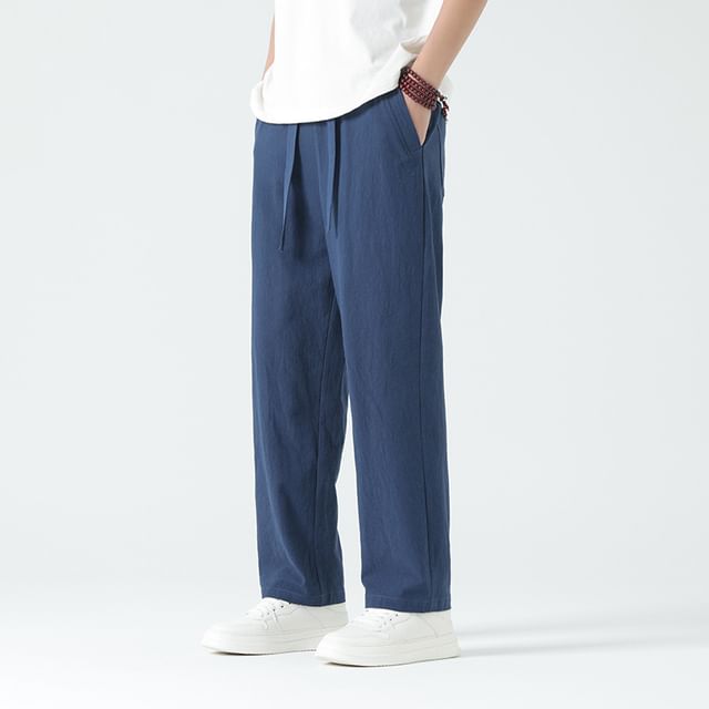 Sparrow Farm-Drawstring Waist Plain Straight Leg Pants