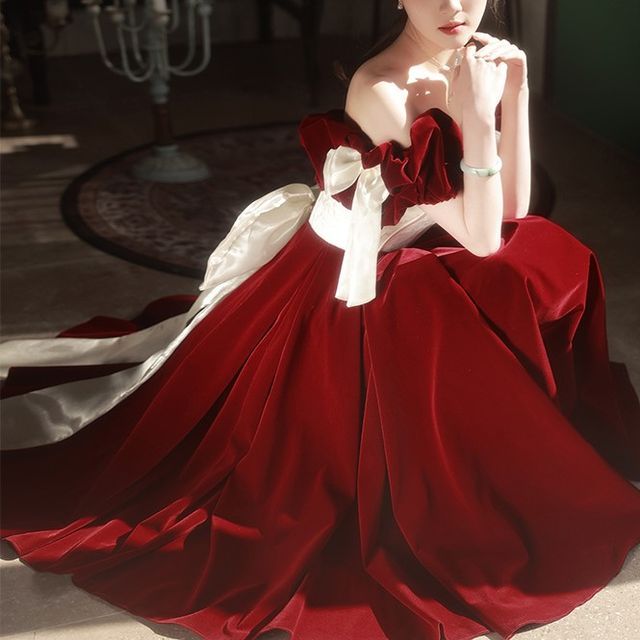strapless open back dress Esaac Back Cutout Bowknot Red Mini Dress M