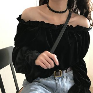 black velvet off shoulder blouse