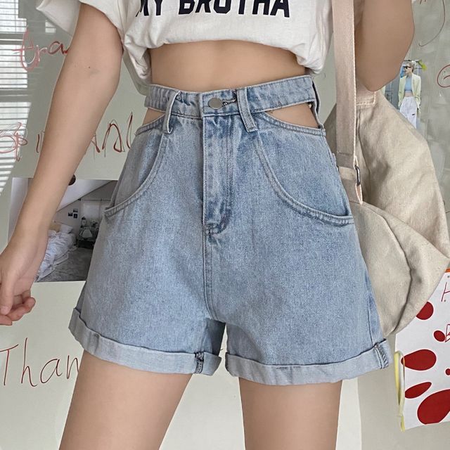Gilmort-Cut-Out High-Waist Denim Shorts
