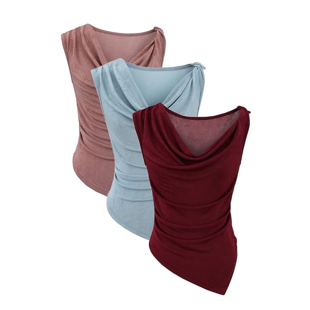 Ulark-Cowl Neck Plain Asymmetrical Tank Top
