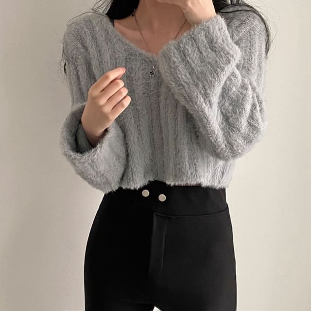 INEN-V-Neck Plain Ribbed Sweater