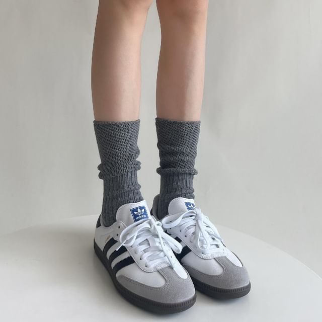 Maisee-Perforated Mid Calf Socks