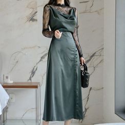 Yilda - 长袖蕾丝上衣 / 细肩带开衩A字连衣中裙 Yilda - 长袖蕾丝上衣 / 细肩带开衩A字连衣中裙