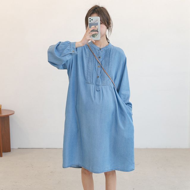 white christmas dresses Blue Denim Tiered Smock Dress main image 1