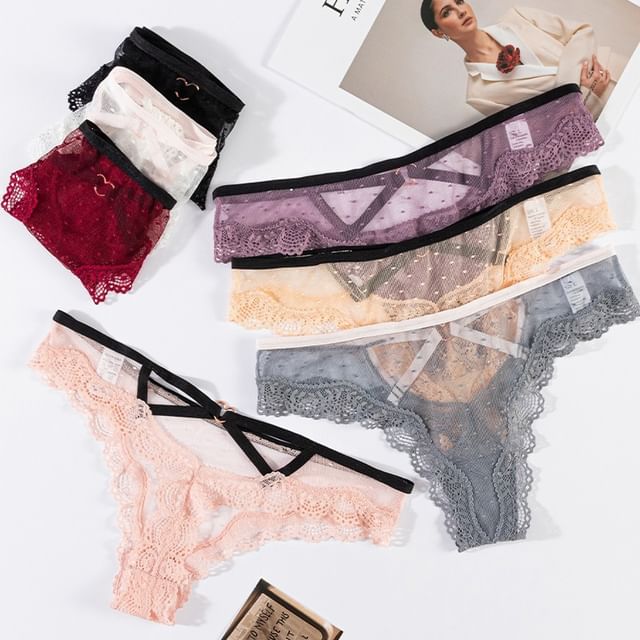 Faiar-Cutout Lace Panel Mesh Panty