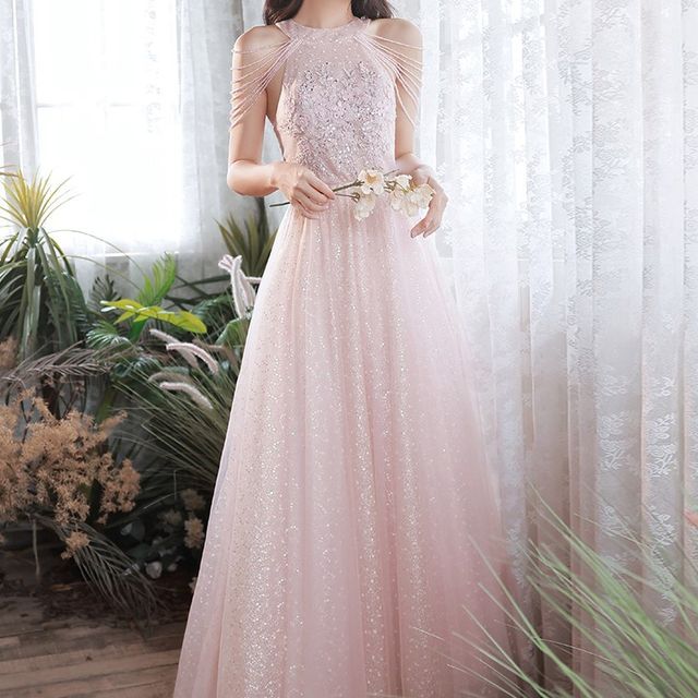 Fioridi-Sequin Strappy Sheath Evening Gown