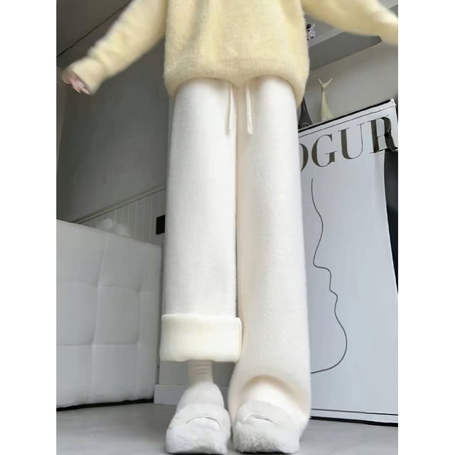 evanesce-Drawstring Waist Plain Baggy Pants