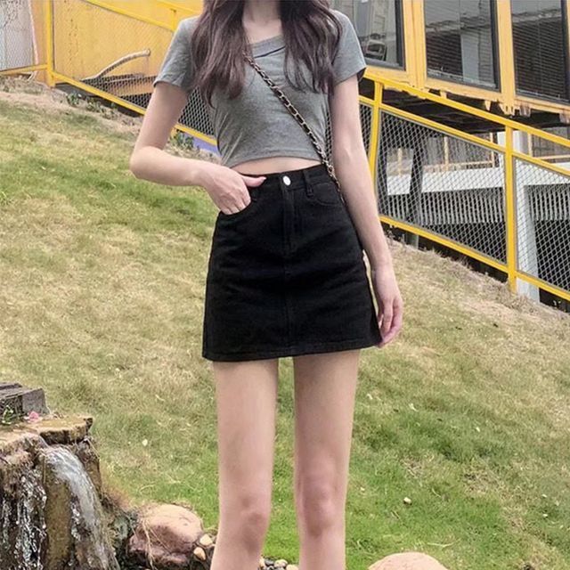 Everose-High-Waist Denim Skirt