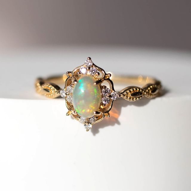 Phoenoa-Opal Rhinestone Sterling Silver Ring