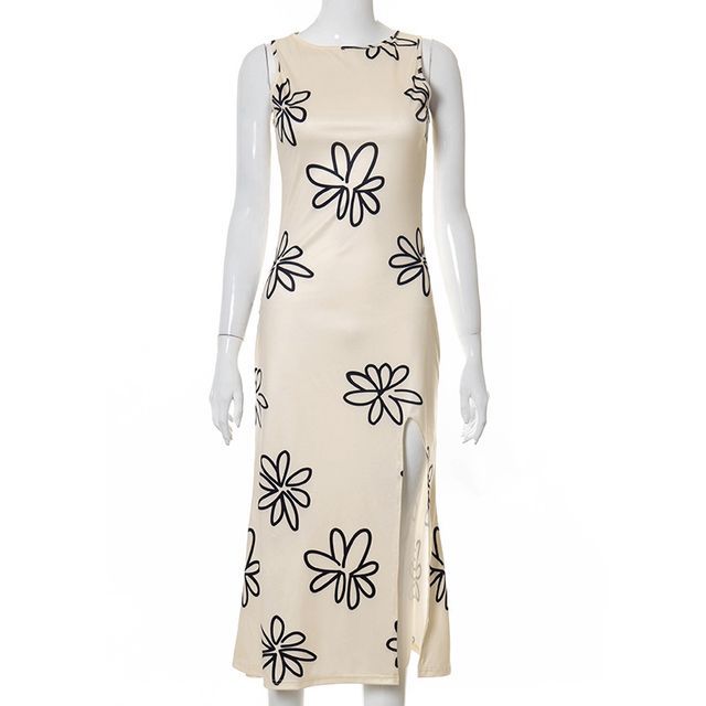 Sleeveless Open-Back Floral Print Knit 