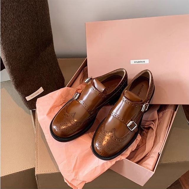 FRAISO-Genuine Leather Buckled Monk Strap Shoes