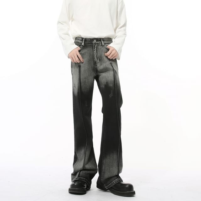 FAERIS-High Waist Washed Bootcut Jeans