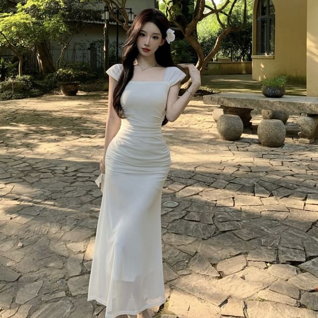 chinese dress ladies Jane Summers Reid Simple White Tea Length Mermaid Rehearsal Dinner and Wedding Dress 8 / Classic White , Female , Adult main image 1