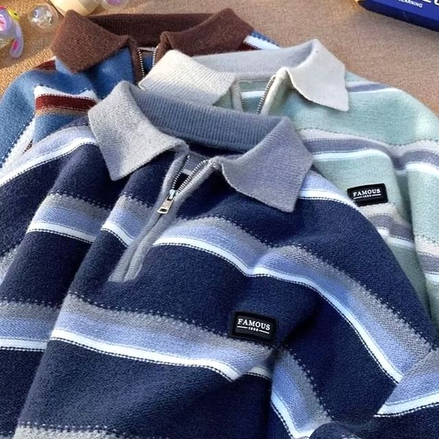 Urtishia-Half-Zip Striped Sweater