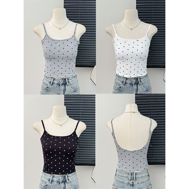 Lemongrass-Open-Back Polka-Dot Camisole Top with Pad