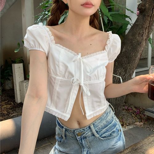 eyelet puff sleeve crop top