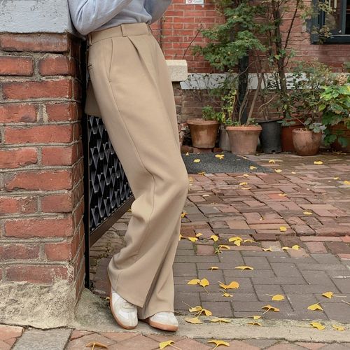 Tuck-Front Wide Suit Pants