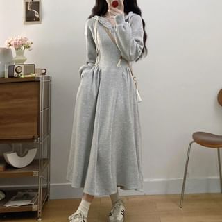 Striinkie Long Sleeve Plain Slim-Fit Hooded Midi A-Line Sweatshirt Dress Sale