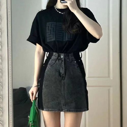 Black denim clearance skirt set