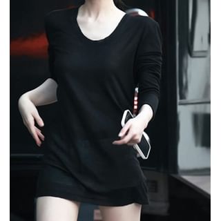 Dreamkura-Long Sleeve Scoop Neck Plain Tee