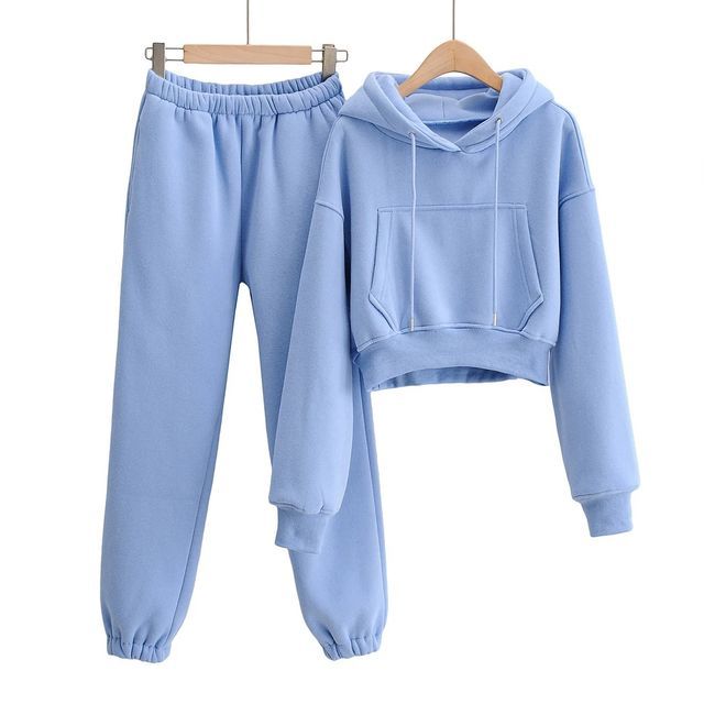 Opuscule - Set: Cropped Drawstring Hoodie + Sweatpants | YesStyle