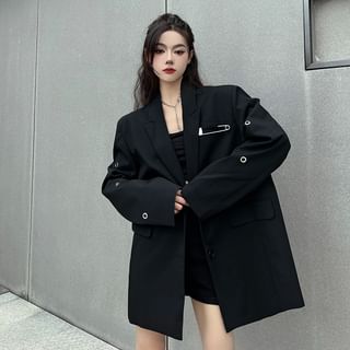RONIN Plain Grommet Safety Pin Accent Single-Breasted Blazer Sale