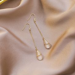 Yivon - Rhinestone Cat Eye Stone Drop Earring Yivon - Rhinestone Cat Eye Stone Drop Earring