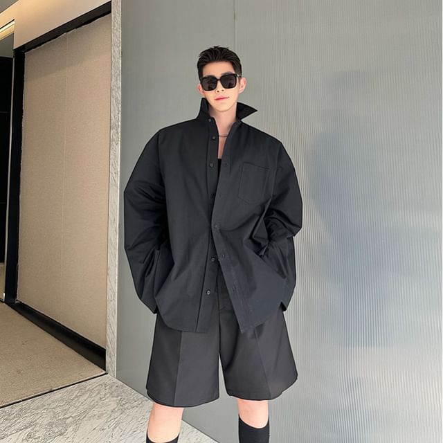 Patow-Long-Sleeve Turtleneck Plain Shirt
