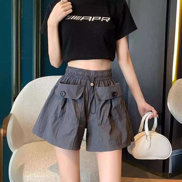 Dovitade-Drawstring Waist Plain Cargo Shorts