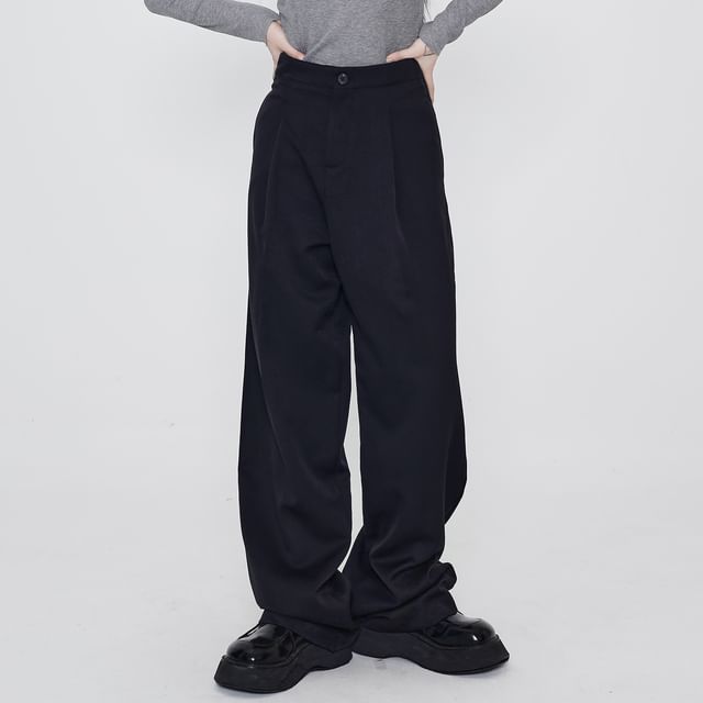 Ravenstem-High Rise Plain Loose Fit Slacks