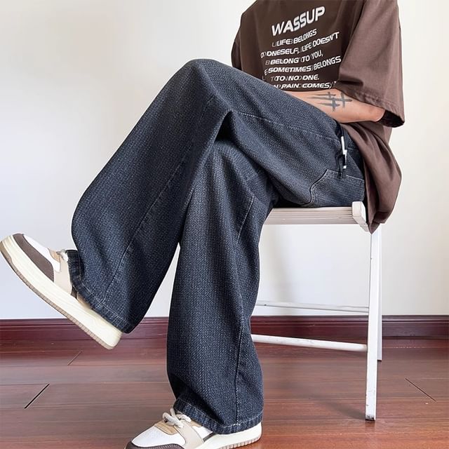 Priam-Drawstring Waist Washed Loose Fit Jeans
