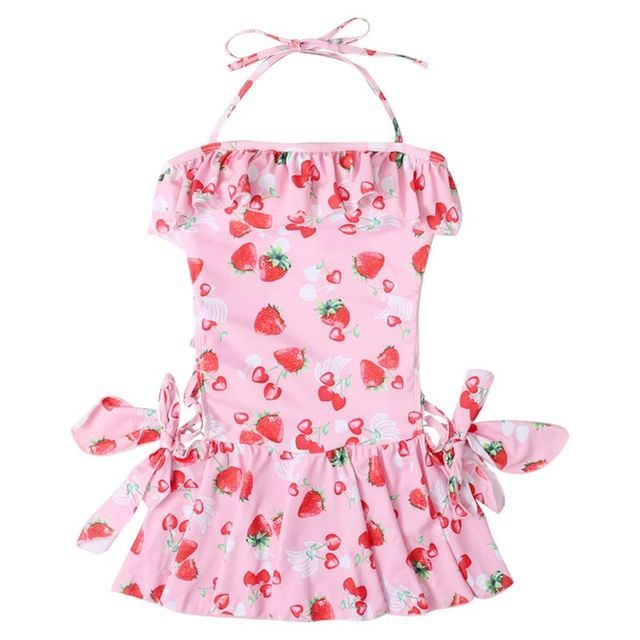 Strawberry Halter Swim Dress SemiSweet Halter-Neck Strawberry Print Swim  Dress YesStyle