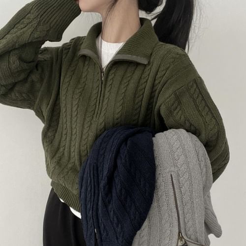 Cable Knit Zip Collar Sweater