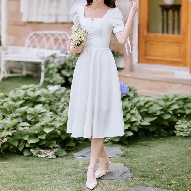 long satin a line dress Midi Lace bridal A-line wedding skirt #3020 main image 1