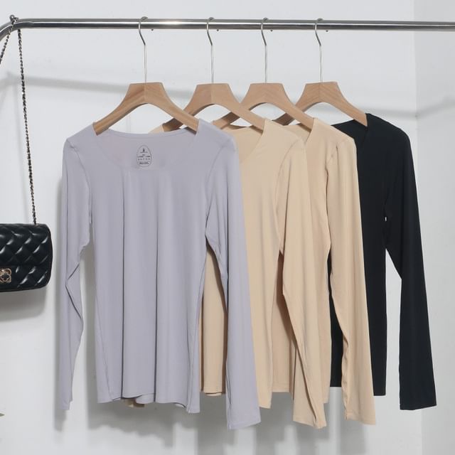 Allinya-Long-Sleeve Boatneck Plain Tee