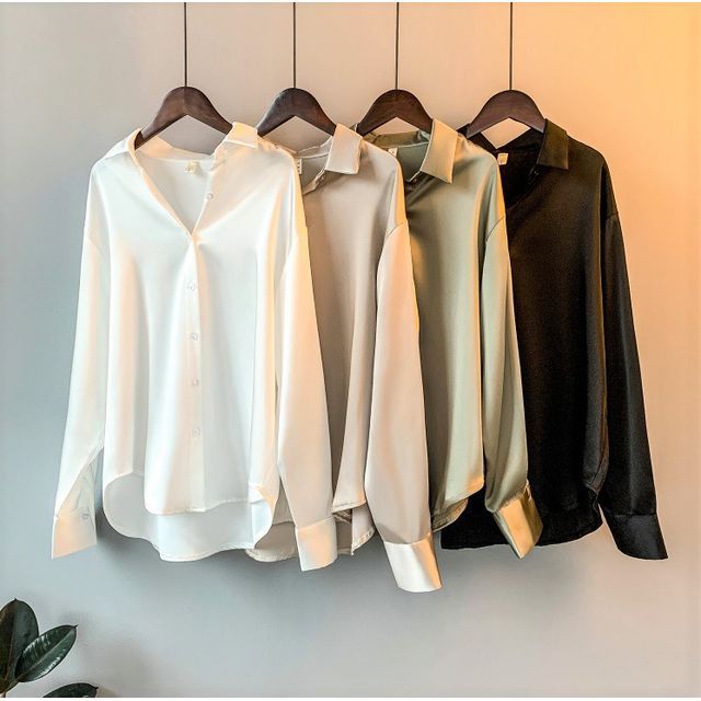 Inchioh-Long-Sleeve Plain Shirt
